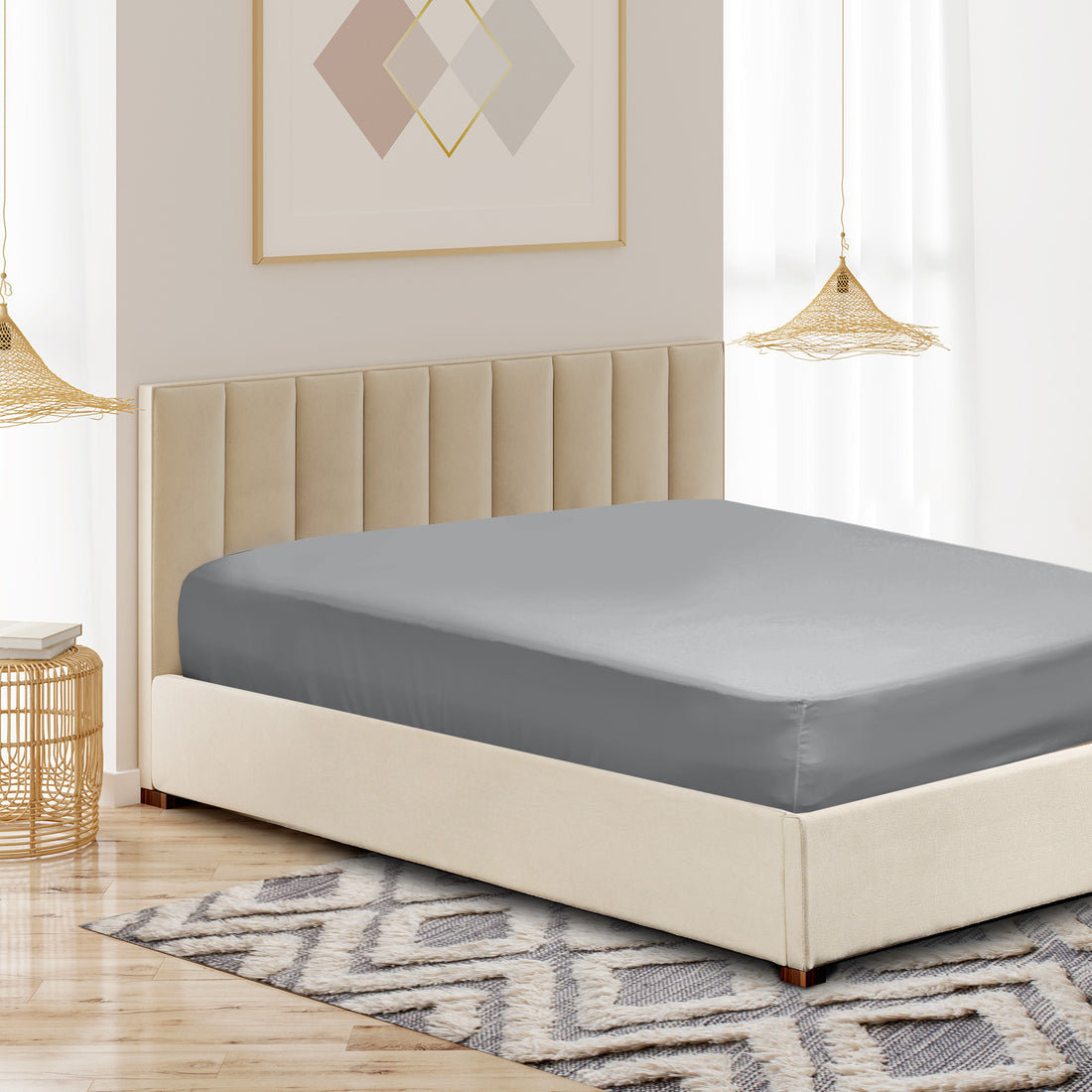 Royal Comfort 1000 Thread Count Fitted Sheet Cotton Blend Ultra Soft Bedding - King - Light Grey-Home & Garden > Bedding-PEROZ Accessories