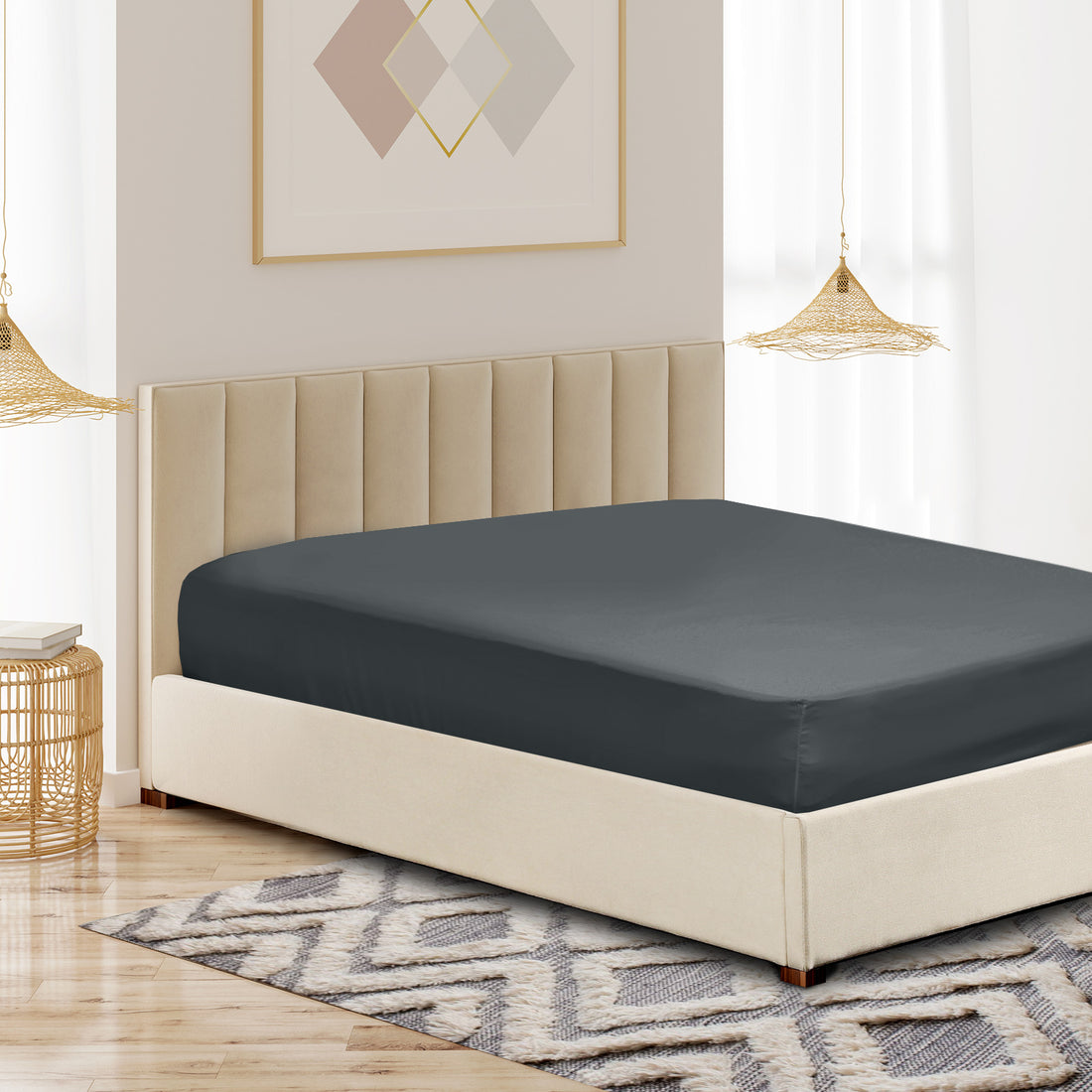 Royal Comfort 1000 Thread Count Fitted Sheet Cotton Blend Ultra Soft Bedding - King - Dark Grey-Home & Garden > Bedding-PEROZ Accessories