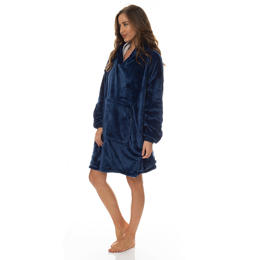 Royal Comfort Snug Hoodie Nightwear Super Soft Reversible Coral Fleece 750GSM - Navy-Occasions &gt; Costumes-PEROZ Accessories