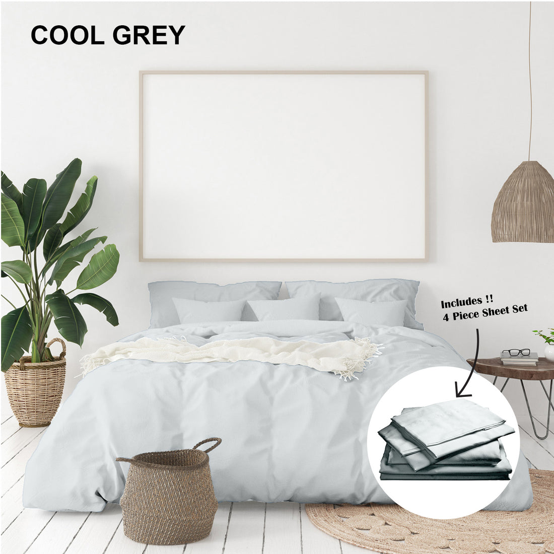 Royal Comfort 1000 Thread Count Bamboo Cotton Sheet and Quilt Cover Complete Set - King - Cool Grey-Bed Sheets-PEROZ Accessories