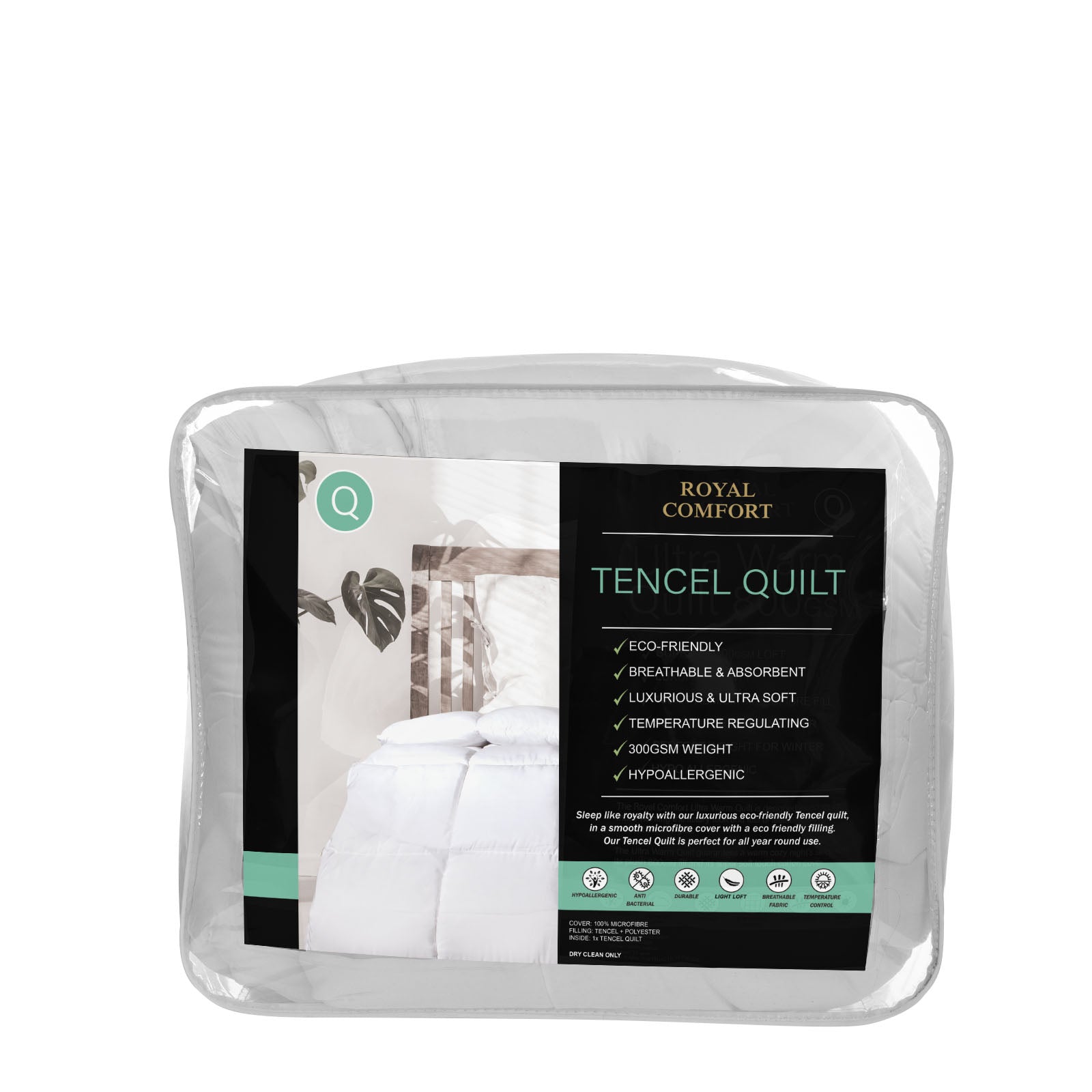 Royal Comfort Tencel Blend Quilt 300GSM Eco Friendly Breathable All Season - King - White-Home &amp; Garden &gt; Bedding-PEROZ Accessories