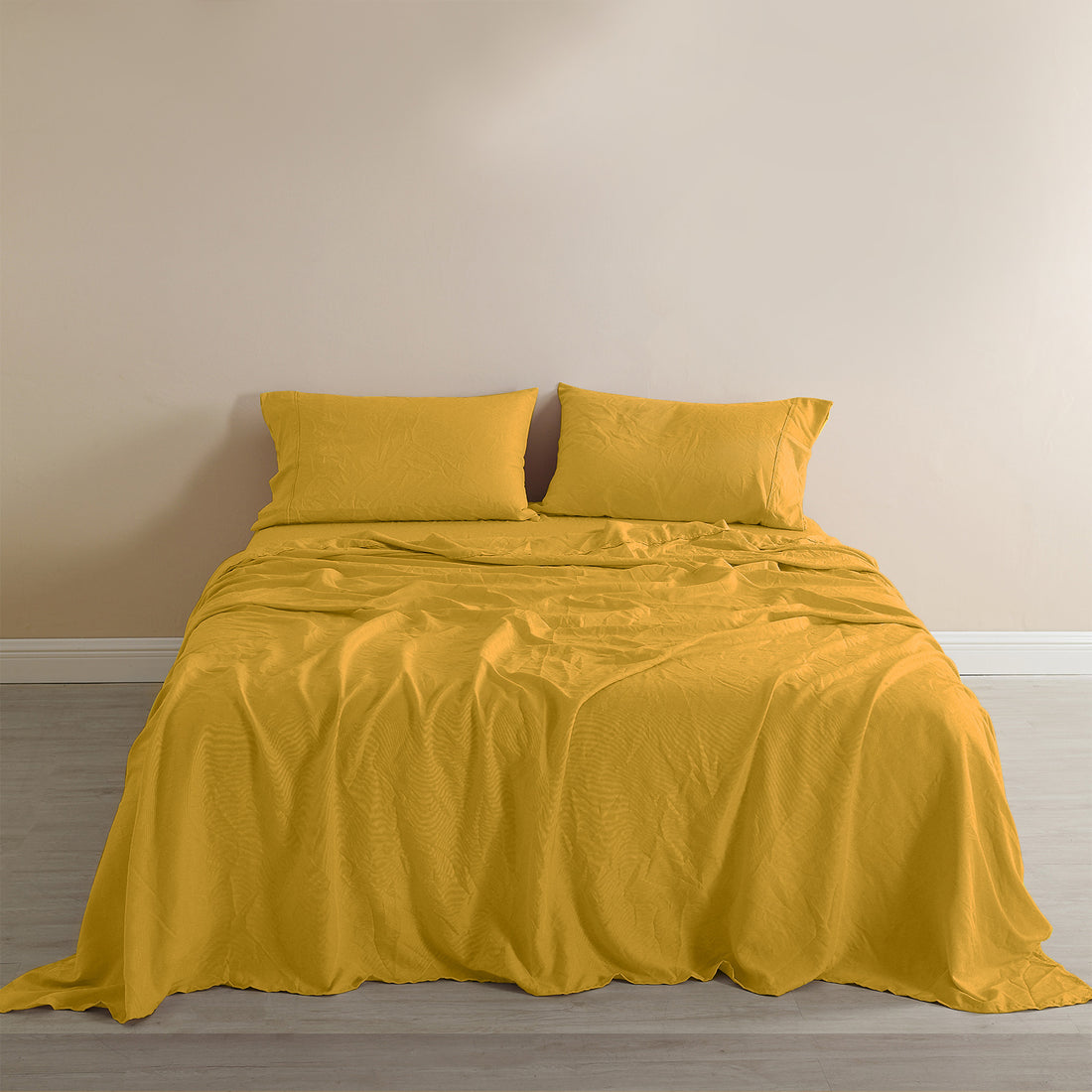 Royal Comfort Flax Linen Blend Sheet Set Bedding Luxury Breathable Ultra Soft - Queen - Mustard Gold-Home & Garden > Bedding-PEROZ Accessories