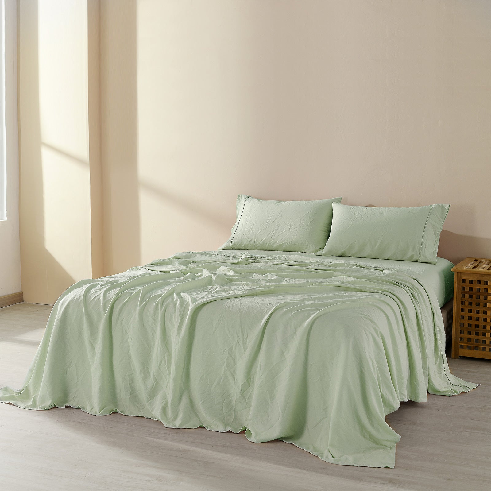 Royal Comfort Flax Linen Blend Sheet Set Bedding Luxury Breathable Ultra Soft - Queen - Sage Green-Home &amp; Garden &gt; Bedding-PEROZ Accessories