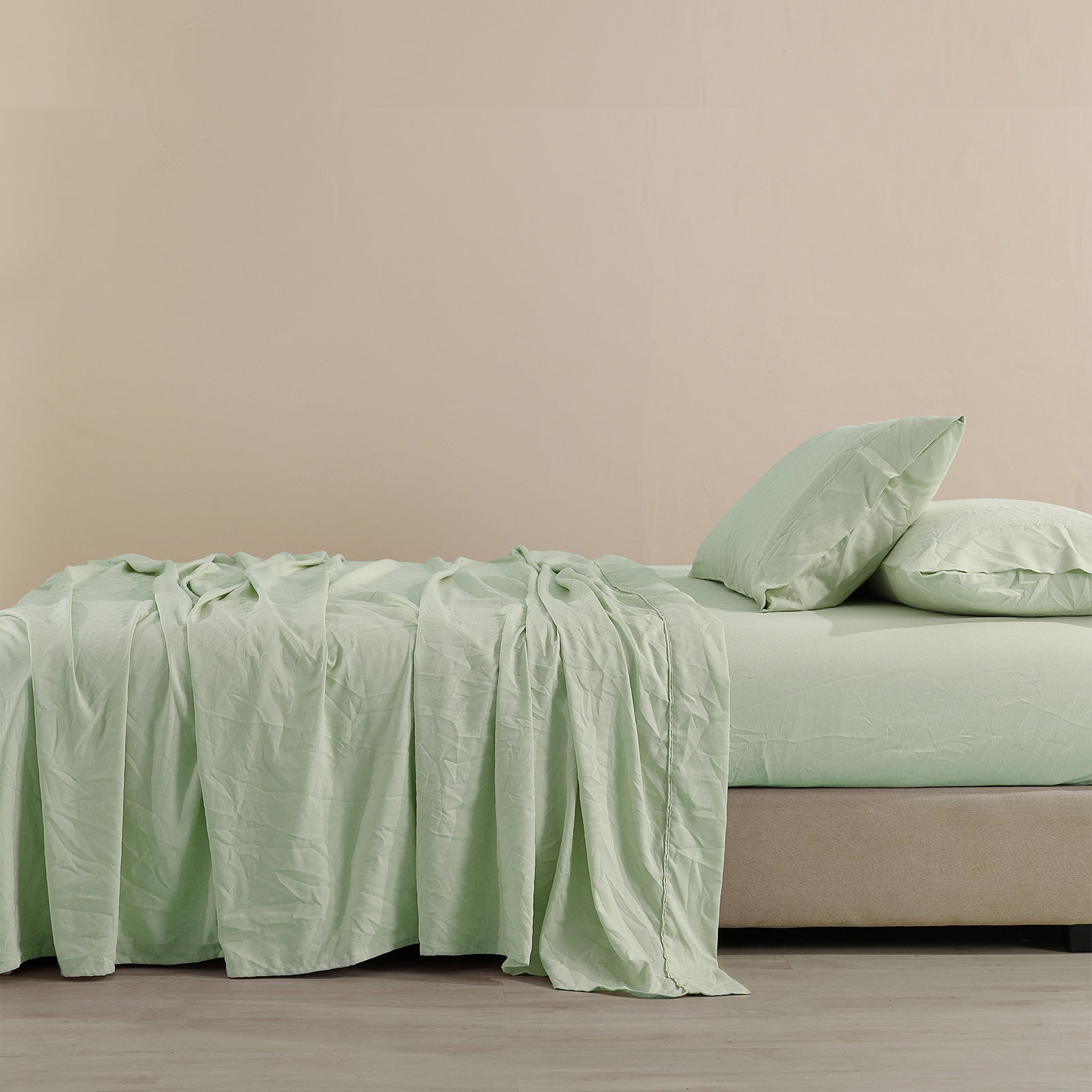 Royal Comfort Flax Linen Blend Sheet Set Bedding Luxury Breathable Ultra Soft - Queen - Sage Green-Home &amp; Garden &gt; Bedding-PEROZ Accessories