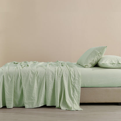 Royal Comfort Flax Linen Blend Sheet Set Bedding Luxury Breathable Ultra Soft - Queen - Sage Green-Home &amp; Garden &gt; Bedding-PEROZ Accessories