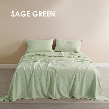 Royal Comfort Flax Linen Blend Sheet Set Bedding Luxury Breathable Ultra Soft - Queen - Sage Green-Home &amp; Garden &gt; Bedding-PEROZ Accessories
