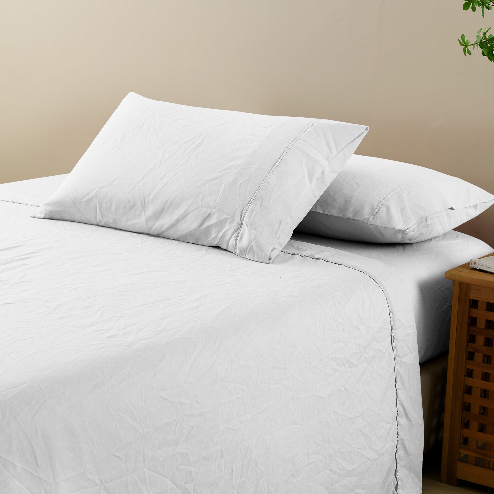 Royal Comfort Flax Linen Blend Sheet Set Bedding Luxury Breathable Ultra Soft - King - White-Home &amp; Garden &gt; Bedding-PEROZ Accessories