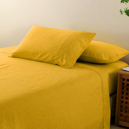 Royal Comfort Flax Linen Blend Sheet Set Bedding Luxury Breathable Ultra Soft - King - Mustard Gold-Home &amp; Garden &gt; Bedding-PEROZ Accessories