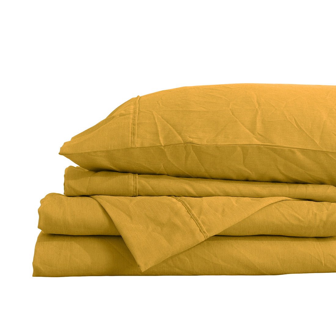 Royal Comfort Flax Linen Blend Sheet Set Bedding Luxury Breathable Ultra Soft - King - Mustard Gold-Home &amp; Garden &gt; Bedding-PEROZ Accessories