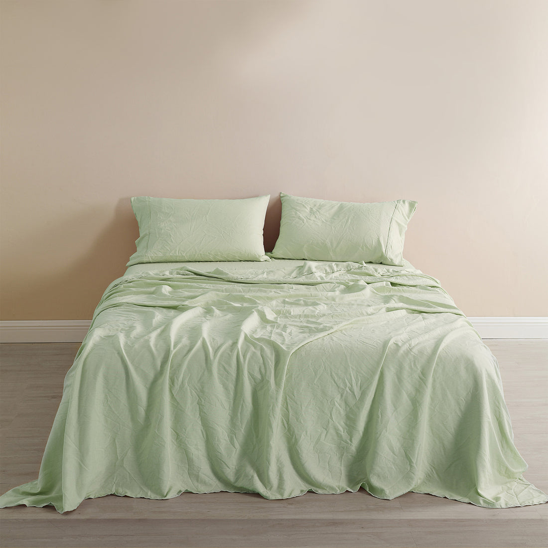 Royal Comfort Flax Linen Blend Sheet Set Bedding Luxury Breathable Ultra Soft - King - Sage Green-Home &amp; Garden &gt; Bedding-PEROZ Accessories