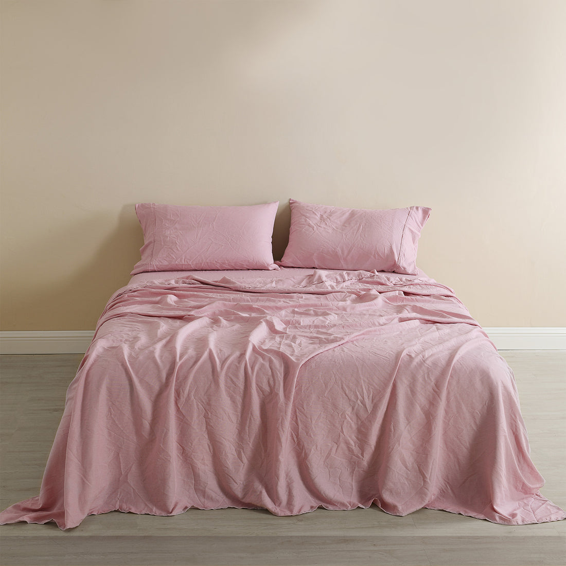 Royal Comfort Flax Linen Blend Sheet Set Bedding Luxury Breathable Ultra Soft - King - Mauve-Home &amp; Garden &gt; Bedding-PEROZ Accessories