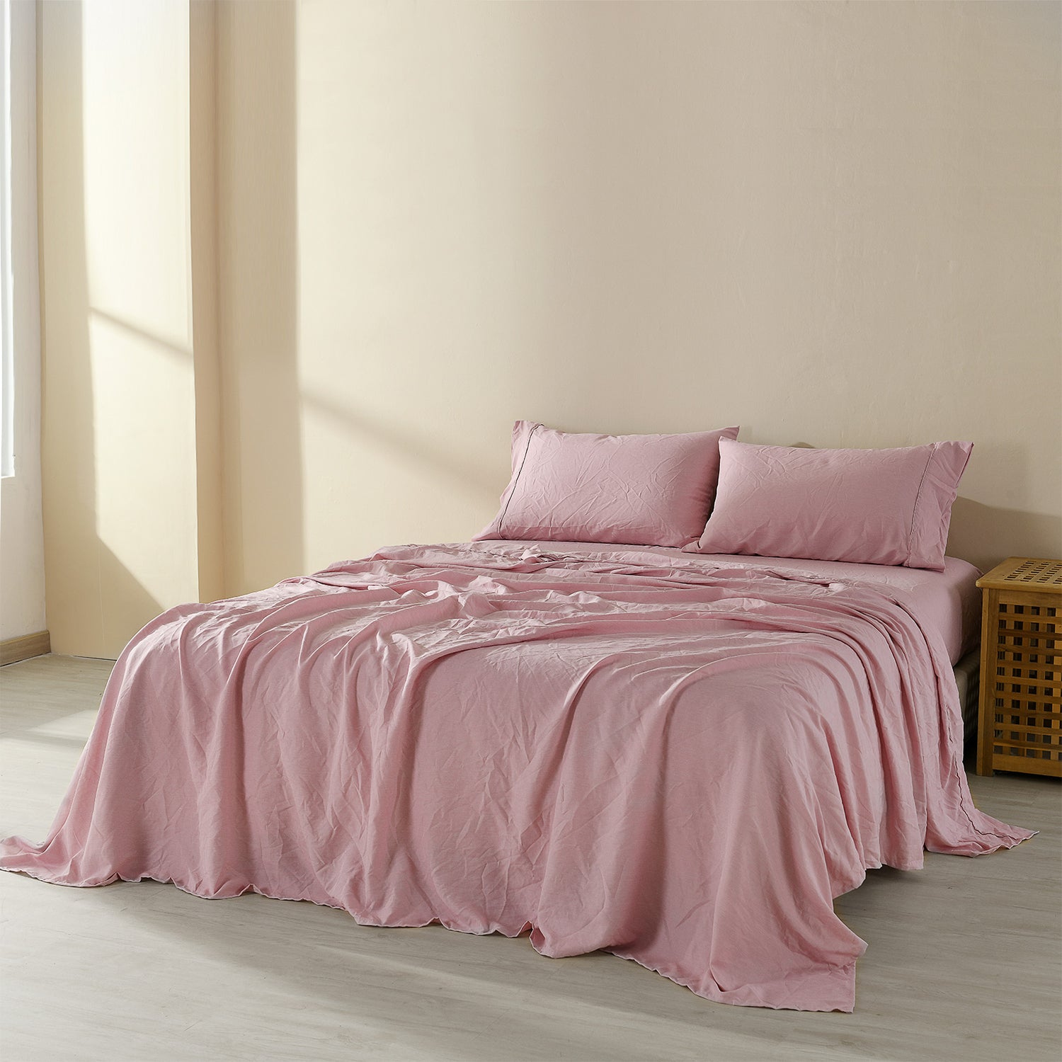 Royal Comfort Flax Linen Blend Sheet Set Bedding Luxury Breathable Ultra Soft - King - Mauve-Home &amp; Garden &gt; Bedding-PEROZ Accessories