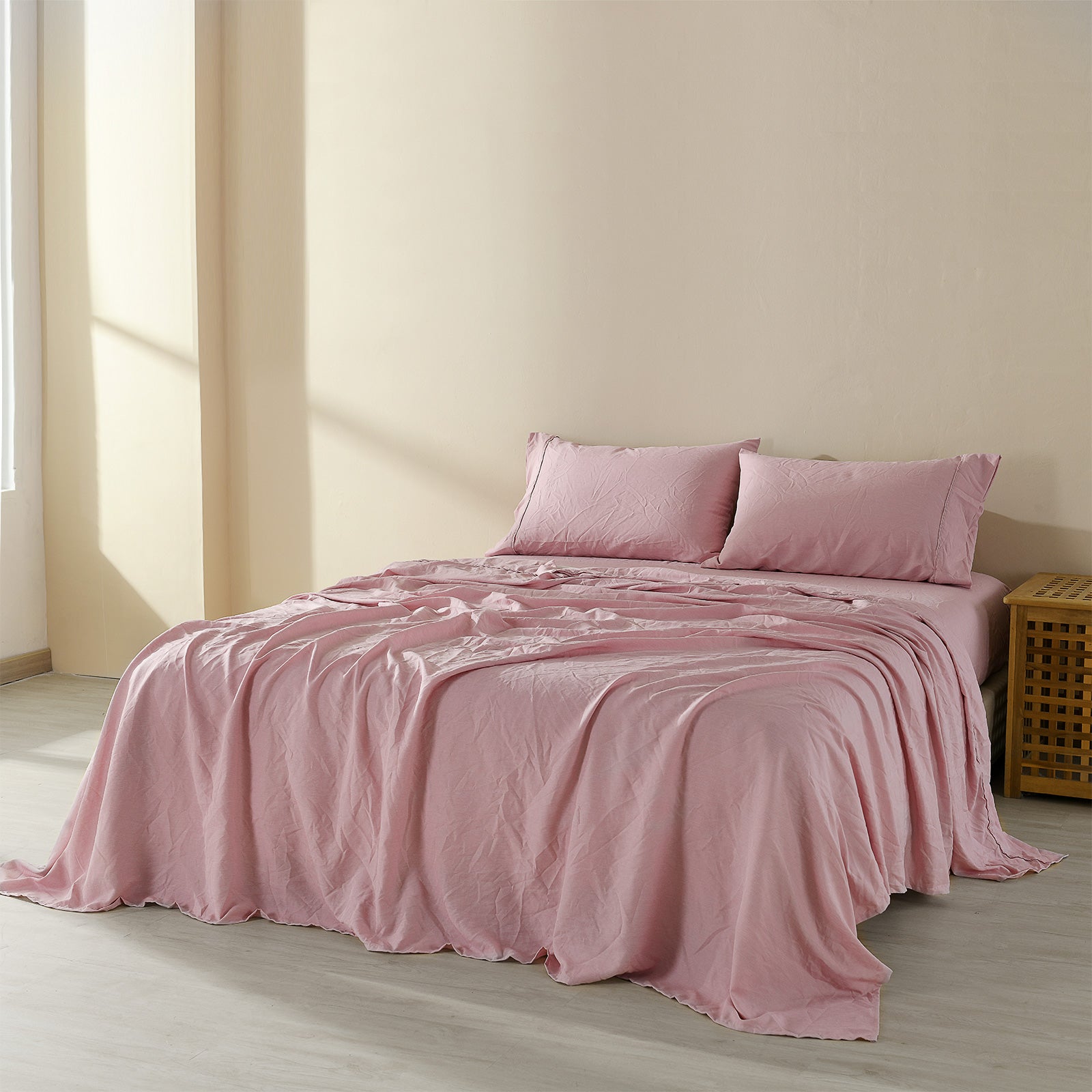 Royal Comfort Flax Linen Blend Sheet Set Bedding Luxury Breathable Ultra Soft - King - Mauve-Home &amp; Garden &gt; Bedding-PEROZ Accessories