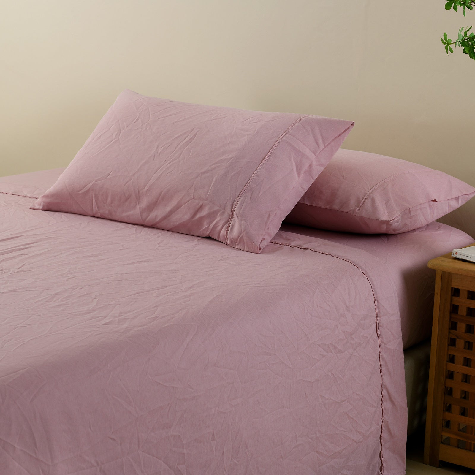 Royal Comfort Flax Linen Blend Sheet Set Bedding Luxury Breathable Ultra Soft - King - Mauve-Home &amp; Garden &gt; Bedding-PEROZ Accessories