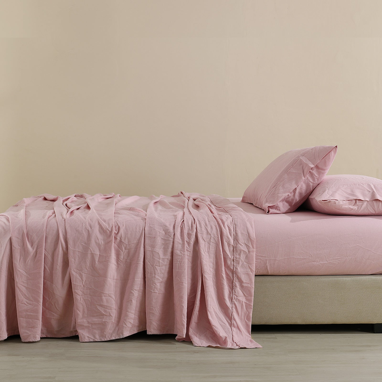 Royal Comfort Flax Linen Blend Sheet Set Bedding Luxury Breathable Ultra Soft - King - Mauve-Home &amp; Garden &gt; Bedding-PEROZ Accessories