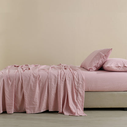 Royal Comfort Flax Linen Blend Sheet Set Bedding Luxury Breathable Ultra Soft - King - Mauve-Home &amp; Garden &gt; Bedding-PEROZ Accessories