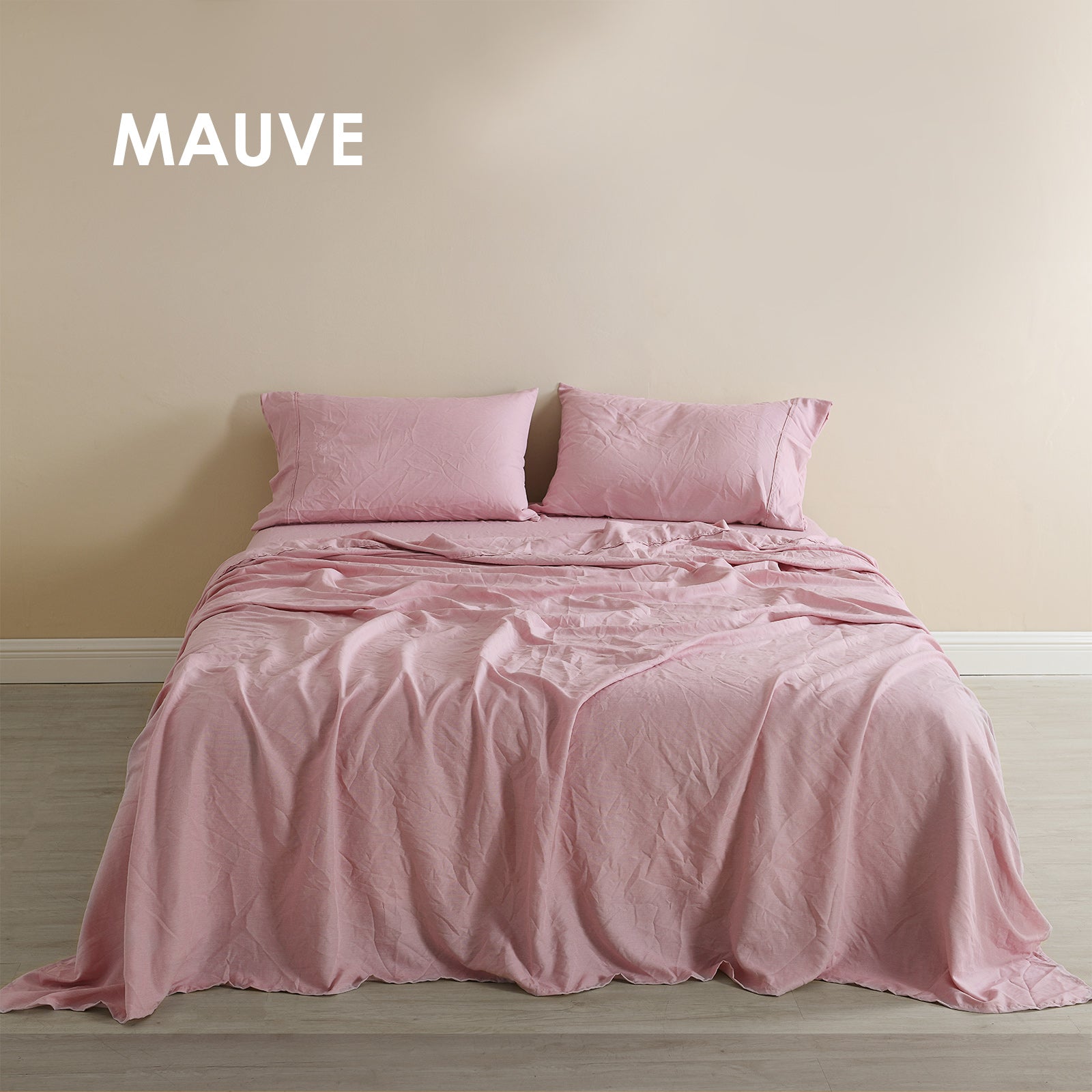 Royal Comfort Flax Linen Blend Sheet Set Bedding Luxury Breathable Ultra Soft - King - Mauve-Home &amp; Garden &gt; Bedding-PEROZ Accessories