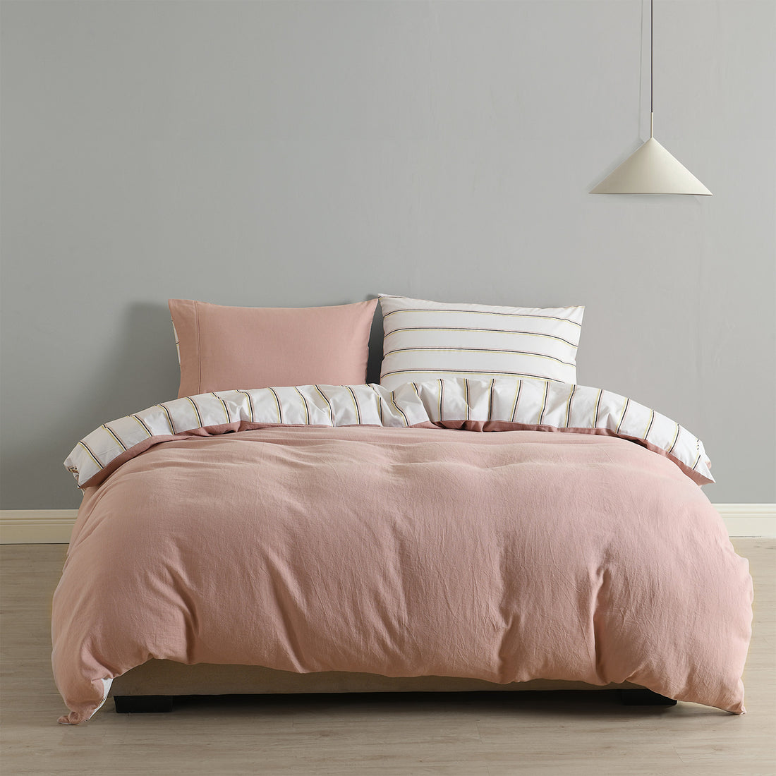 Royal Comfort Hemp Braid Cotton Blend Quilt Cover Set Reverse Stripe Bedding - Queen - Dusk Pink-Home & Garden > Bedding-PEROZ Accessories