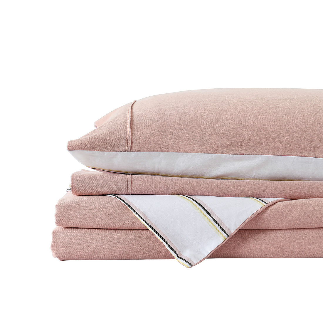 Royal Comfort Hemp Braid Cotton Blend Quilt Cover Set Reverse Stripe Bedding - Queen - Dusk Pink-Home &amp; Garden &gt; Bedding-PEROZ Accessories