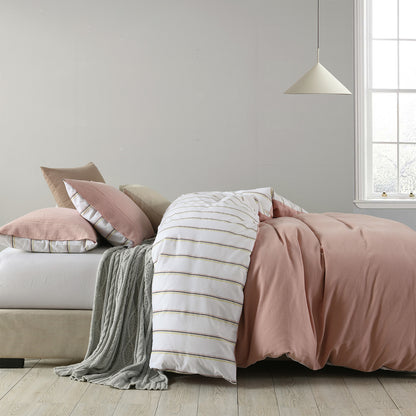 Royal Comfort Hemp Braid Cotton Blend Quilt Cover Set Reverse Stripe Bedding - King - Dusk Pink-Home &amp; Garden &gt; Bedding-PEROZ Accessories