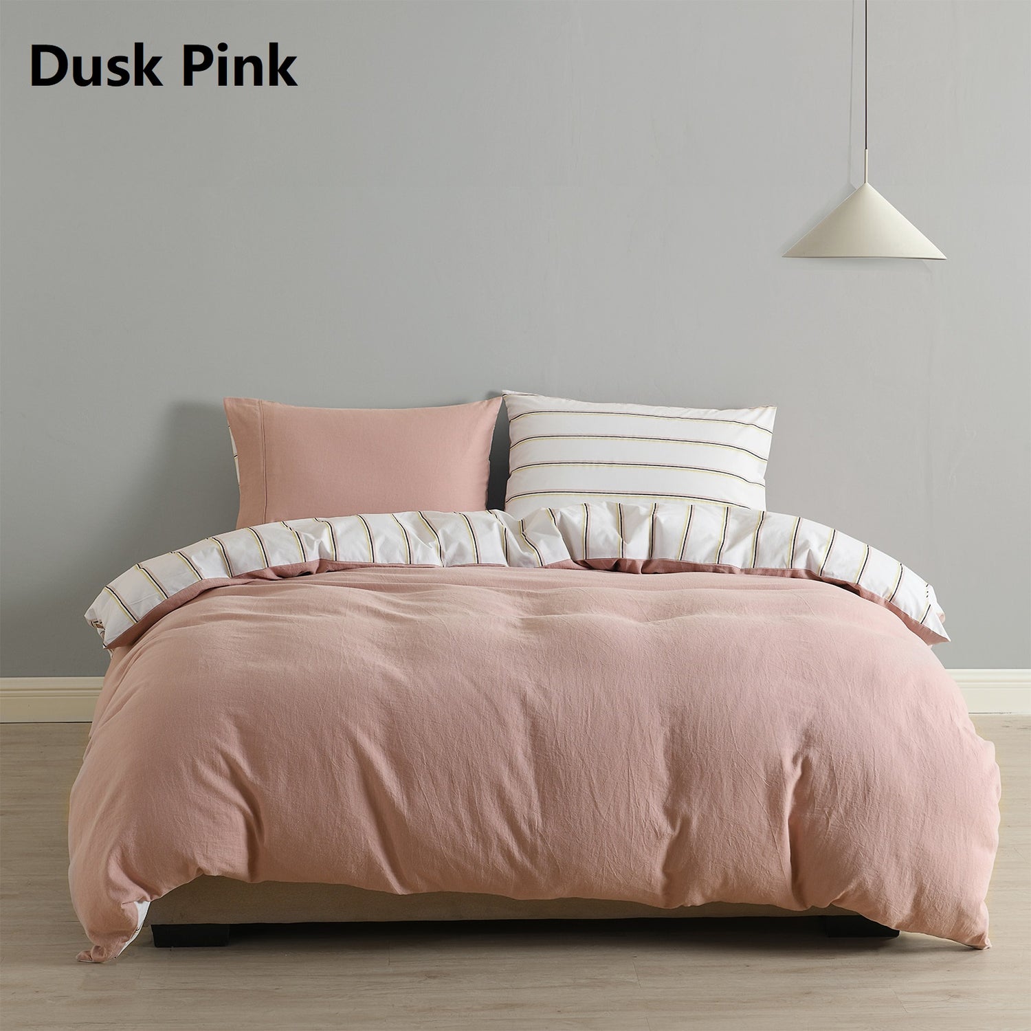 Royal Comfort Hemp Braid Cotton Blend Quilt Cover Set Reverse Stripe Bedding - King - Dusk Pink-Home &amp; Garden &gt; Bedding-PEROZ Accessories