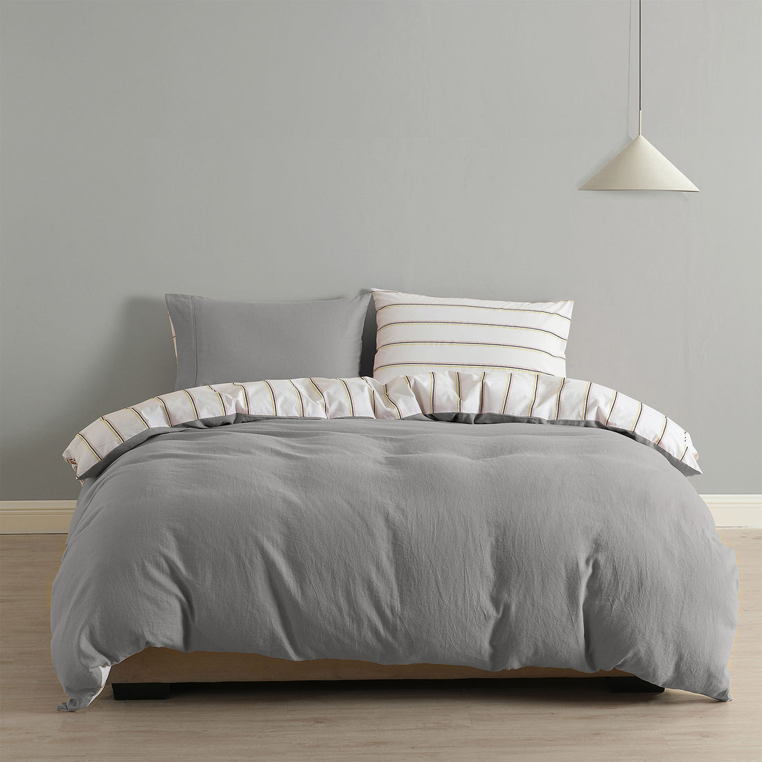 Royal Comfort Hemp Braid Cotton Blend Quilt Cover Set Reverse Stripe Bedding - King - Light Grey-Home &amp; Garden &gt; Bedding-PEROZ Accessories