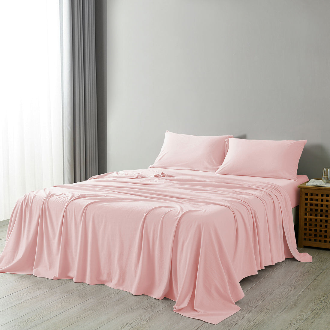 Royal Comfort 100% Jersey Cotton 4 Piece Sheet Set - King - Pink Marle-Home &amp; Garden &gt; Bedding-PEROZ Accessories
