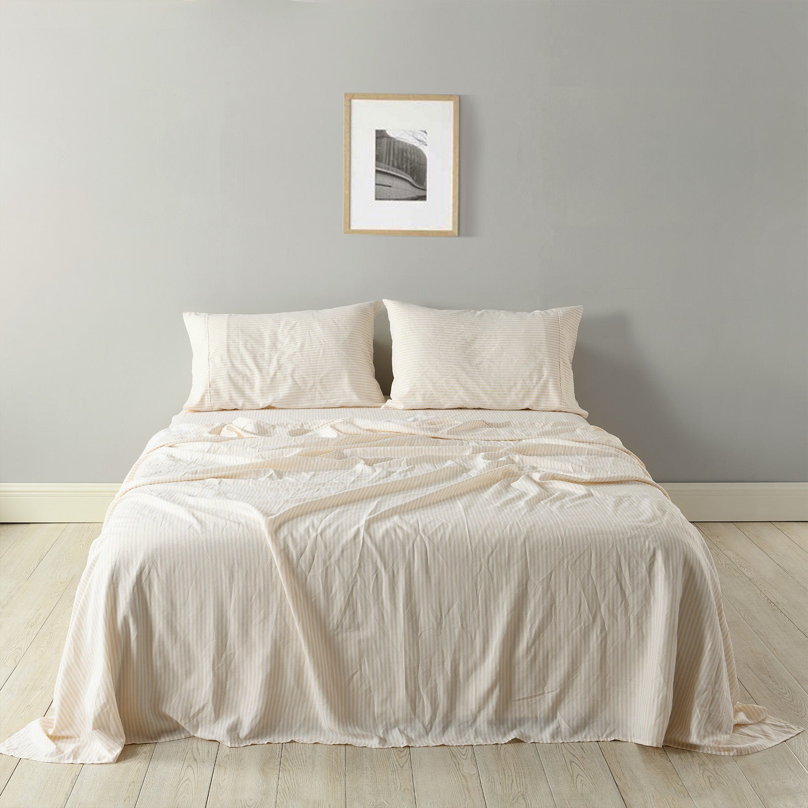 Royal Comfort Stripes Linen Blend Sheet Set Bedding Luxury Breathable Ultra Soft - Queen - Beige-Home &amp; Garden &gt; Bedding-PEROZ Accessories