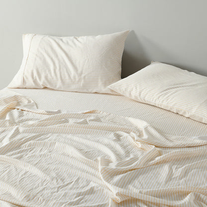 Royal Comfort Stripes Linen Blend Sheet Set Bedding Luxury Breathable Ultra Soft - Queen - Beige-Home &amp; Garden &gt; Bedding-PEROZ Accessories