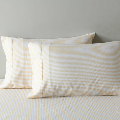 Royal Comfort Stripes Linen Blend Sheet Set Bedding Luxury Breathable Ultra Soft - Queen - Beige-Home &amp; Garden &gt; Bedding-PEROZ Accessories