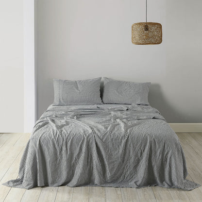 Royal Comfort Stripes Linen Blend Sheet Set Bedding Luxury Breathable Ultra Soft - Queen - Charcoal-Home &amp; Garden &gt; Bedding-PEROZ Accessories
