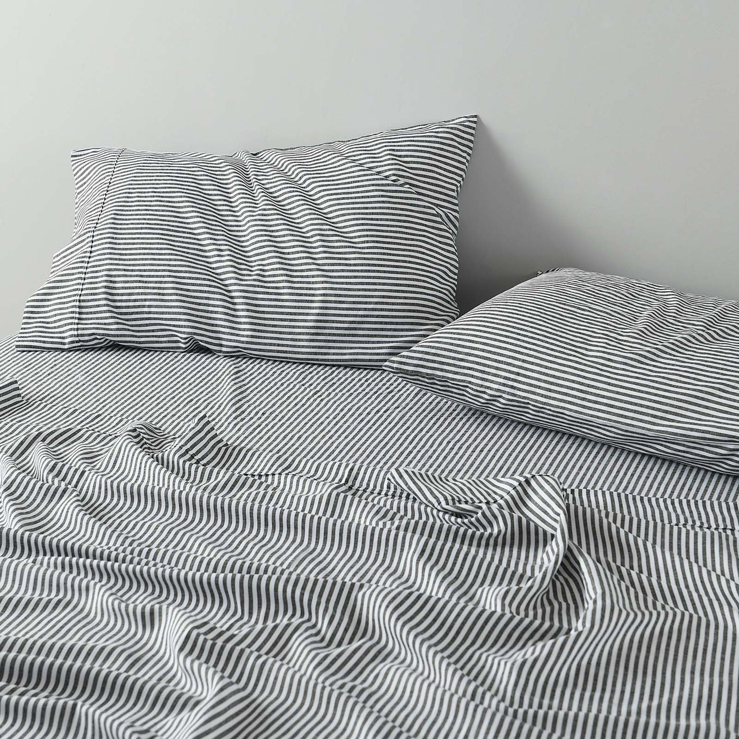 Royal Comfort Stripes Linen Blend Sheet Set Bedding Luxury Breathable Ultra Soft - Queen - Charcoal-Home &amp; Garden &gt; Bedding-PEROZ Accessories