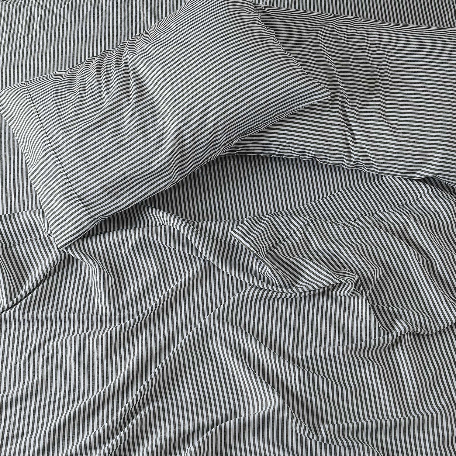 Royal Comfort Stripes Linen Blend Sheet Set Bedding Luxury Breathable Ultra Soft - Queen - Charcoal-Home &amp; Garden &gt; Bedding-PEROZ Accessories
