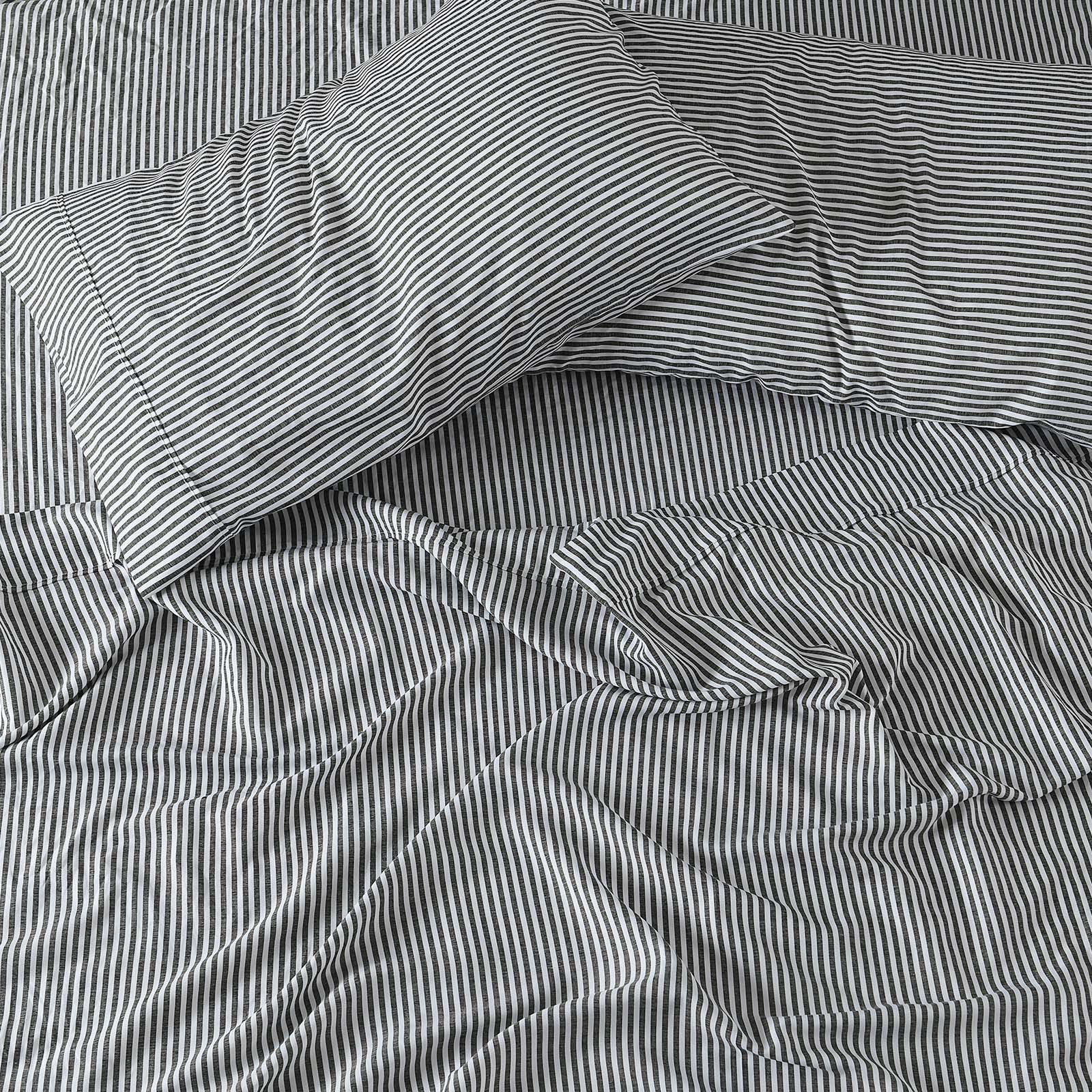Royal Comfort Stripes Linen Blend Sheet Set Bedding Luxury Breathable Ultra Soft - Queen - Charcoal-Home &amp; Garden &gt; Bedding-PEROZ Accessories