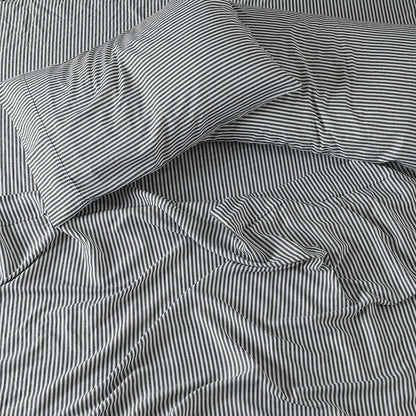 Royal Comfort Stripes Linen Blend Sheet Set Bedding Luxury Breathable Ultra Soft - Queen - Charcoal-Home &amp; Garden &gt; Bedding-PEROZ Accessories