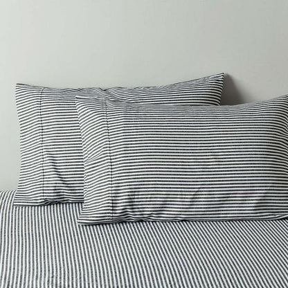 Royal Comfort Stripes Linen Blend Sheet Set Bedding Luxury Breathable Ultra Soft - Queen - Charcoal-Home &amp; Garden &gt; Bedding-PEROZ Accessories