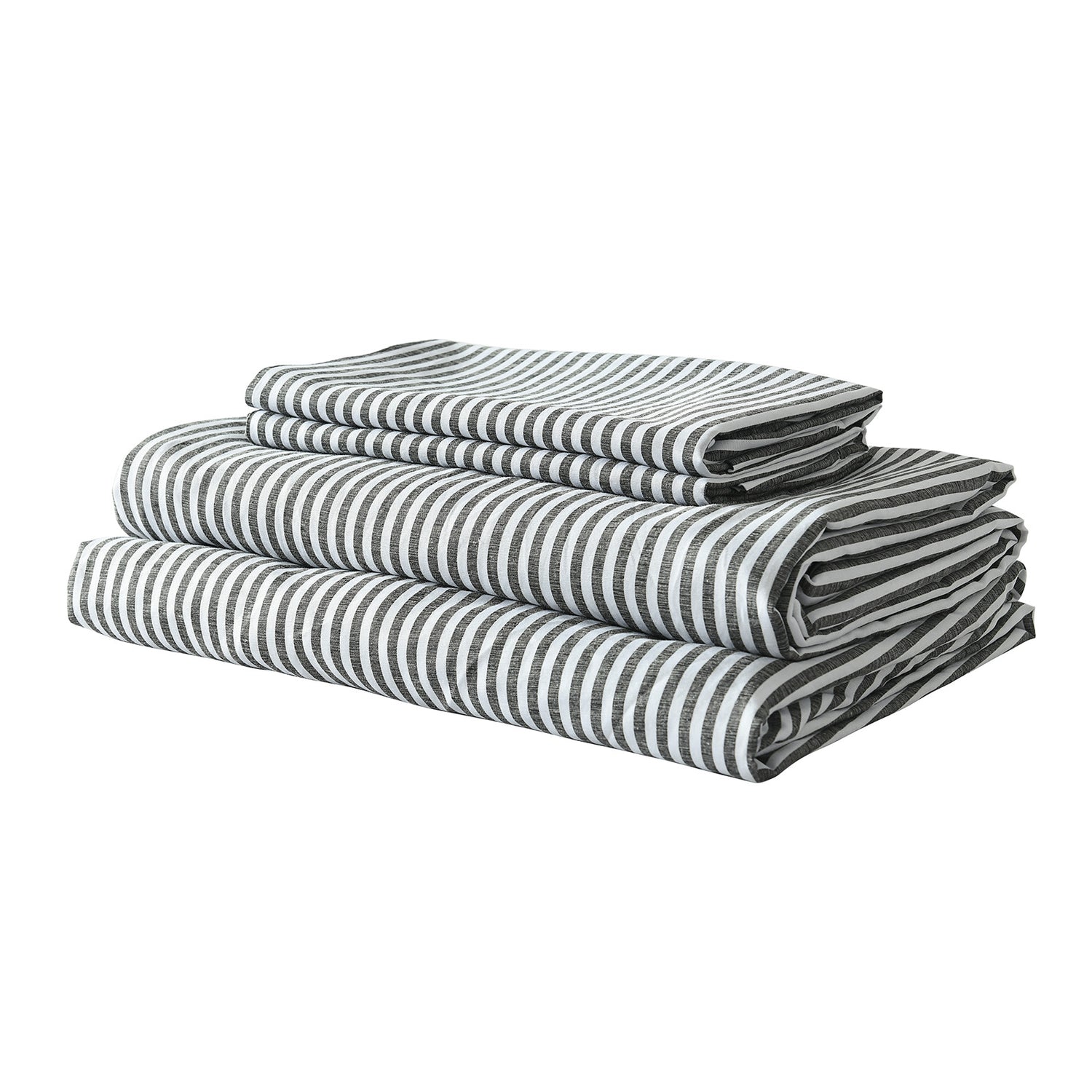 Royal Comfort Stripes Linen Blend Sheet Set Bedding Luxury Breathable Ultra Soft - Queen - Charcoal-Home &amp; Garden &gt; Bedding-PEROZ Accessories