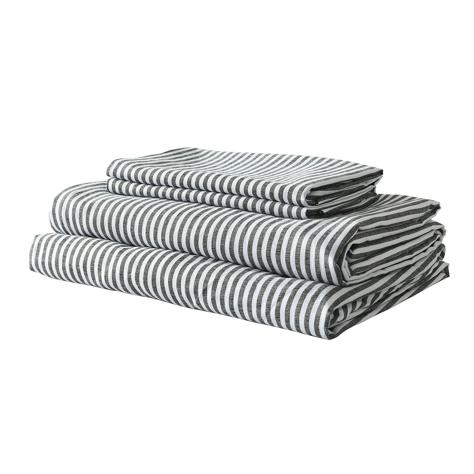Royal Comfort Stripes Linen Blend Sheet Set Bedding Luxury Breathable Ultra Soft - Queen - Charcoal-Home &amp; Garden &gt; Bedding-PEROZ Accessories