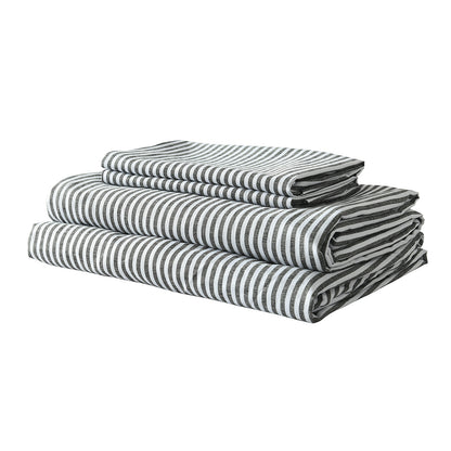Royal Comfort Stripes Linen Blend Sheet Set Bedding Luxury Breathable Ultra Soft - Queen - Charcoal-Home &amp; Garden &gt; Bedding-PEROZ Accessories