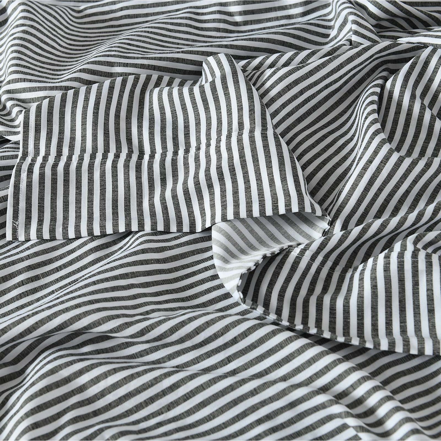 Royal Comfort Stripes Linen Blend Sheet Set Bedding Luxury Breathable Ultra Soft - Queen - Charcoal-Home &amp; Garden &gt; Bedding-PEROZ Accessories