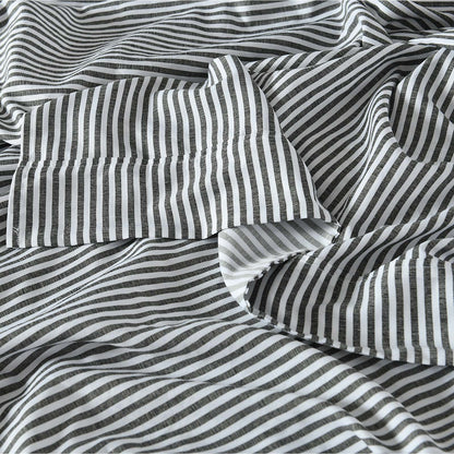 Royal Comfort Stripes Linen Blend Sheet Set Bedding Luxury Breathable Ultra Soft - Queen - Charcoal-Home &amp; Garden &gt; Bedding-PEROZ Accessories