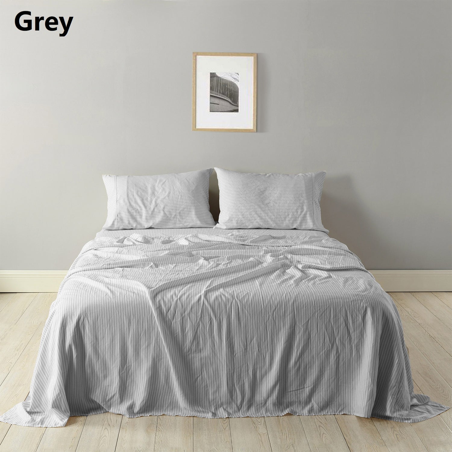 Royal Comfort Stripes Linen Blend Sheet Set Bedding Luxury Breathable Ultra Soft - Queen - Grey-Home &amp; Garden &gt; Bedding-PEROZ Accessories