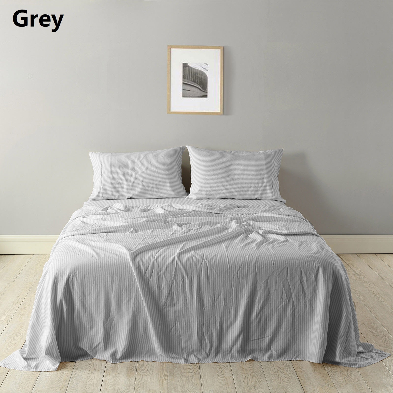 Royal Comfort Stripes Linen Blend Sheet Set Bedding Luxury Breathable Ultra Soft - Queen - Grey-Home &amp; Garden &gt; Bedding-PEROZ Accessories