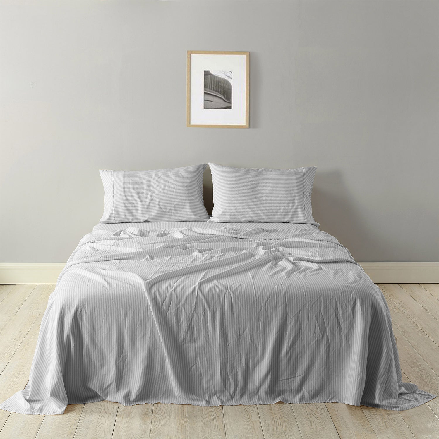 Royal Comfort Stripes Linen Blend Sheet Set Bedding Luxury Breathable Ultra Soft - Queen - Grey-Home &amp; Garden &gt; Bedding-PEROZ Accessories