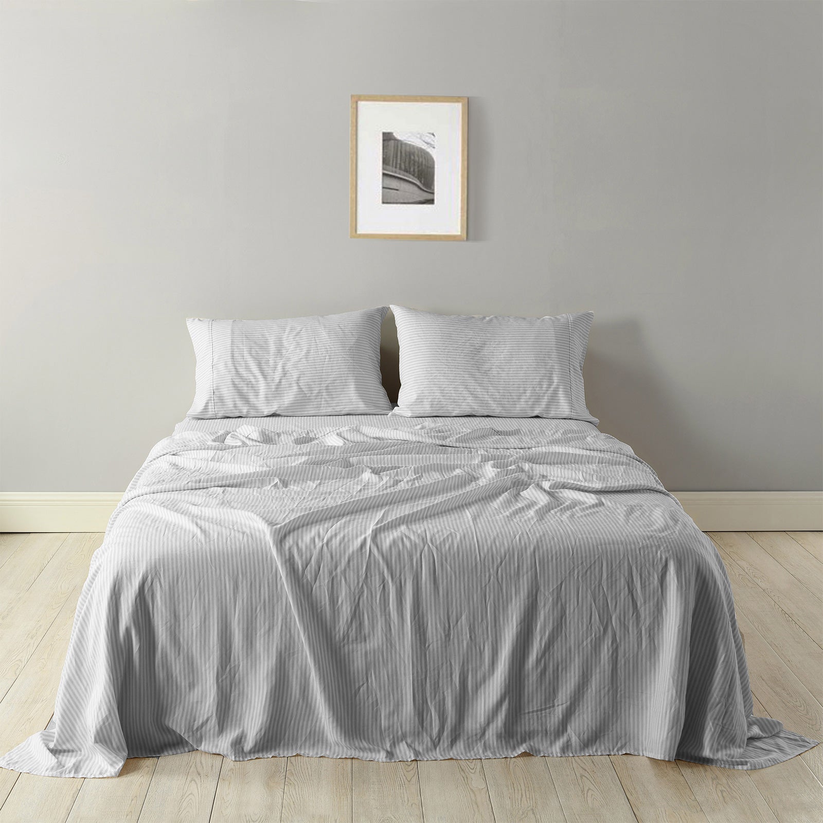 Royal Comfort Stripes Linen Blend Sheet Set Bedding Luxury Breathable Ultra Soft - Queen - Grey-Home &amp; Garden &gt; Bedding-PEROZ Accessories