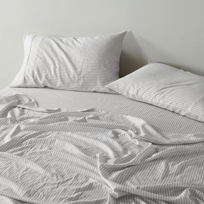 Royal Comfort Stripes Linen Blend Sheet Set Bedding Luxury Breathable Ultra Soft - Queen - Grey-Home &amp; Garden &gt; Bedding-PEROZ Accessories