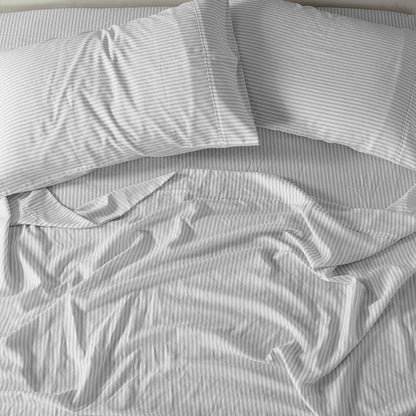 Royal Comfort Stripes Linen Blend Sheet Set Bedding Luxury Breathable Ultra Soft - Queen - Grey-Home &amp; Garden &gt; Bedding-PEROZ Accessories