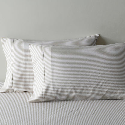Royal Comfort Stripes Linen Blend Sheet Set Bedding Luxury Breathable Ultra Soft - Queen - Grey-Home &amp; Garden &gt; Bedding-PEROZ Accessories