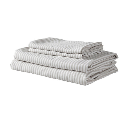 Royal Comfort Stripes Linen Blend Sheet Set Bedding Luxury Breathable Ultra Soft - Queen - Grey-Home &amp; Garden &gt; Bedding-PEROZ Accessories