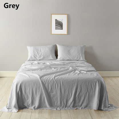Royal Comfort Stripes Linen Blend Sheet Set Bedding Luxury Breathable Ultra Soft - King - Grey-Home &amp; Garden &gt; Bedding-PEROZ Accessories